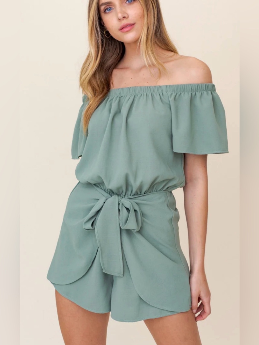 Blue Blush Off the Shoulder Romper S